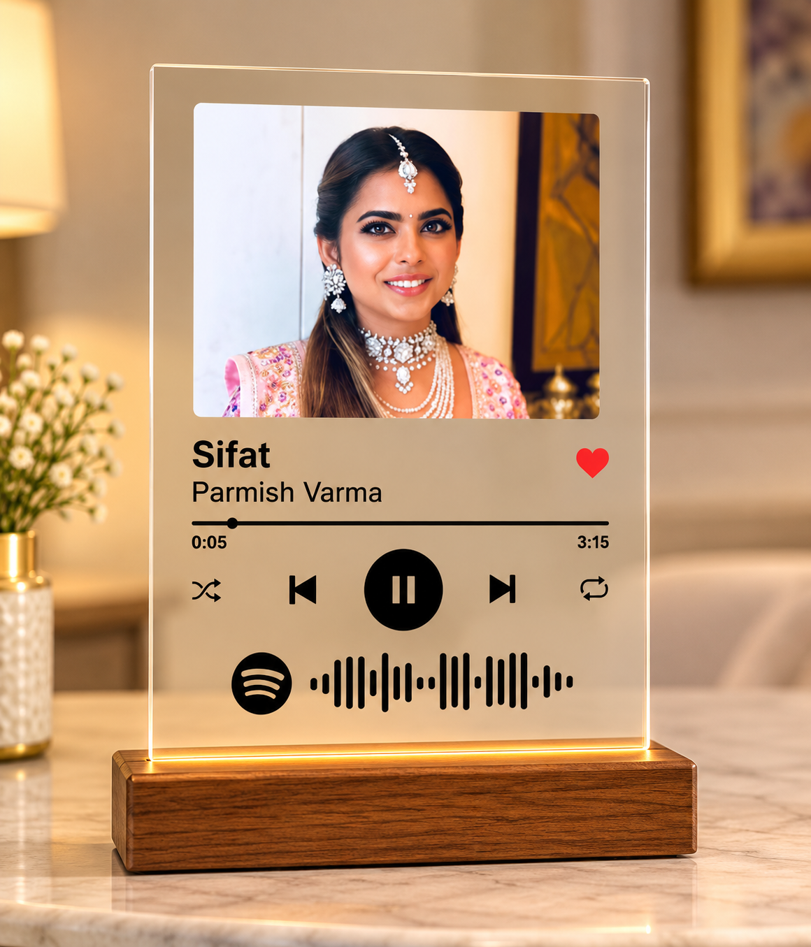 Personalized music plaque with photo and song details